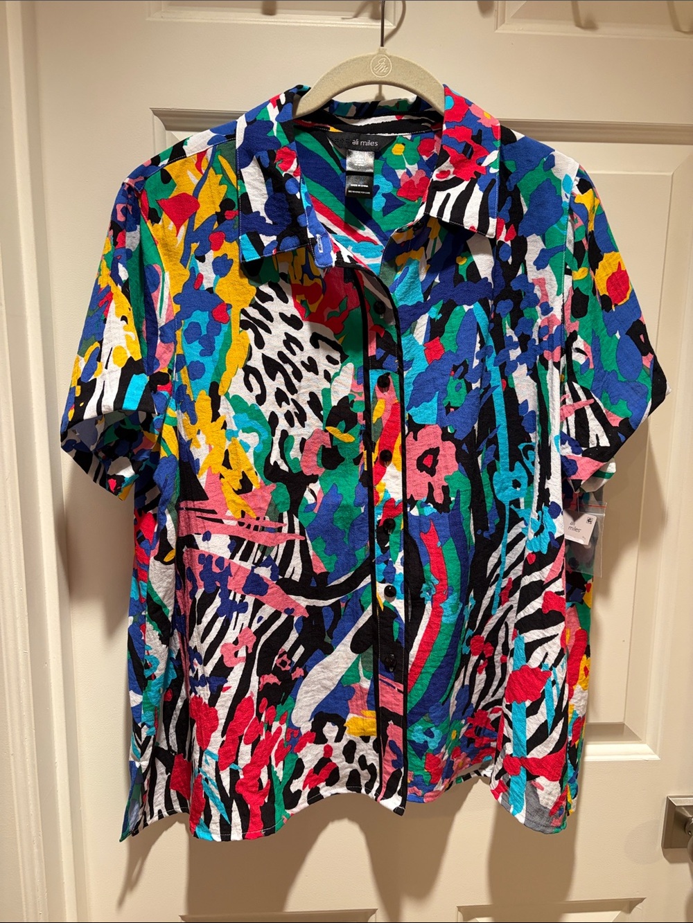 All Miles women’s Multi-Color Short Sleeve Button-Up Shirt